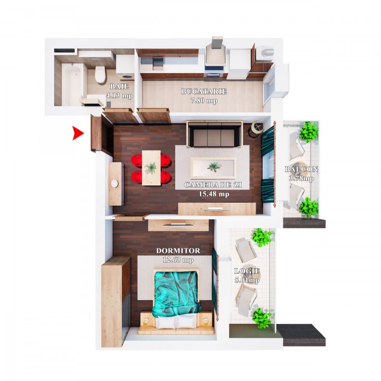 Apartament 1 Dormitor Tip 2