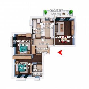 Apartament 2 Dormitoare Tip 3